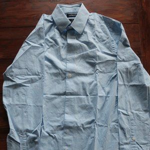 Express Men's XS Dress Shirt (White/Light Blue Checker)